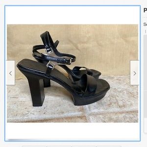 VINTAGE PRADA BLACK NERO LEATHER PLATFORM SANDAL 8/38